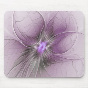 Little Beauty Modern Mauve Gray Fractal Art Flower Mouse Pad