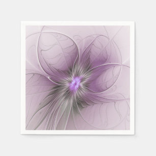 Little Beauty Modern Mauve Gray Fractal Art Flower Napkins