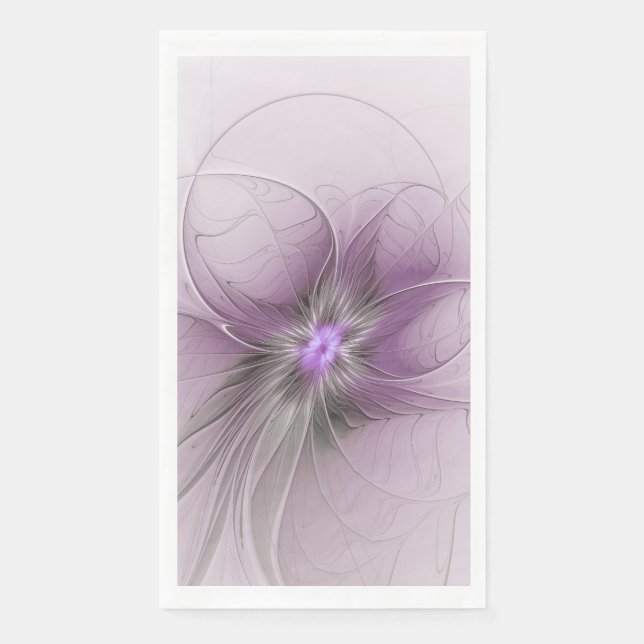 Little Beauty Modern Mauve Gray Fractal Art Flower Paper Guest Towels (Front)