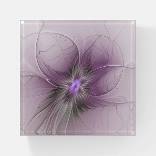 Little Beauty Modern Mauve Gray Fractal Art Flower Paperweight
