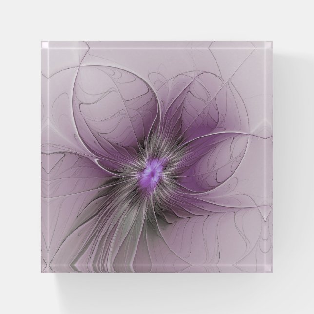 Little Beauty Modern Mauve Gray Fractal Art Flower Paperweight (Front)