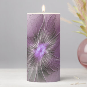 Little Beauty Modern Mauve Gray Fractal Art Flower Pillar Candle