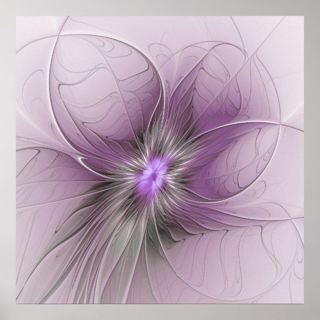 Little Beauty Modern Mauve Gray Fractal Art Flower Poster (Front)