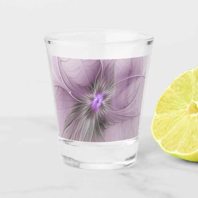Little Beauty Modern Mauve Gray Fractal Art Flower Shot Glass (Front)