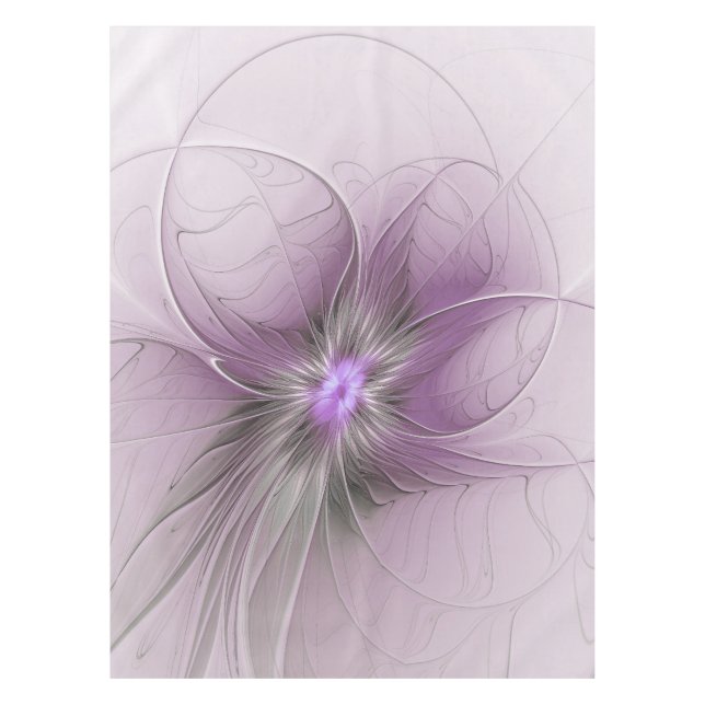 Little Beauty Modern Mauve Gray Fractal Art Flower Tablecloth (Front)