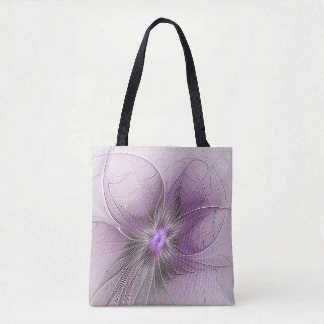 Little Beauty Modern Mauve Gray Fractal Art Flower Tote Bag (Front)