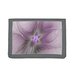 Little Beauty Modern Mauve Gray Fractal Art Flower Tri-fold Wallet