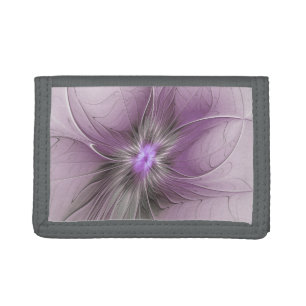 Little Beauty Modern Mauve Gray Fractal Art Flower Tri-fold Wallet