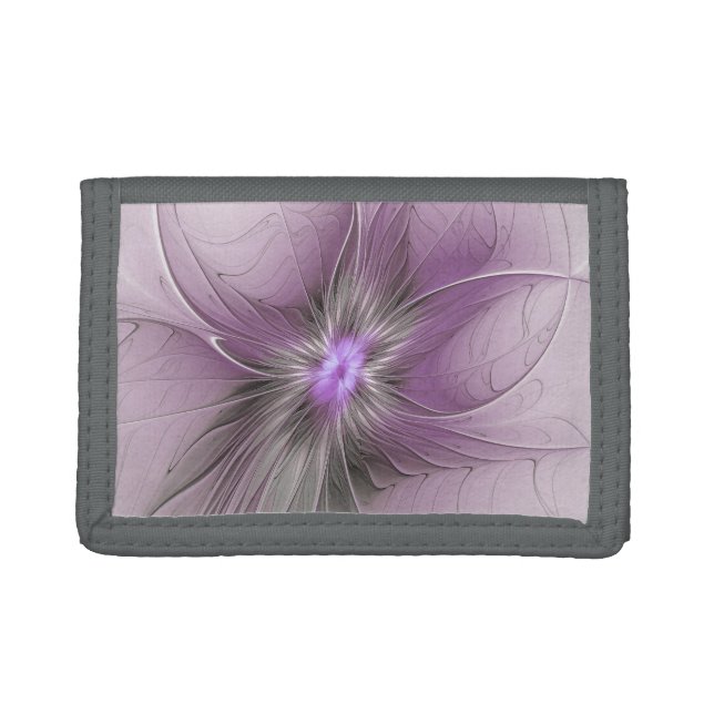 Little Beauty Modern Mauve Gray Fractal Art Flower Trifold Wallet (Front)