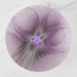 Little Beauty Modern Mauve Gray Fractal Art Flower Trinket Tray