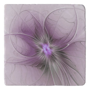 Little Beauty Modern Mauve Gray Fractal Art Flower Trivet