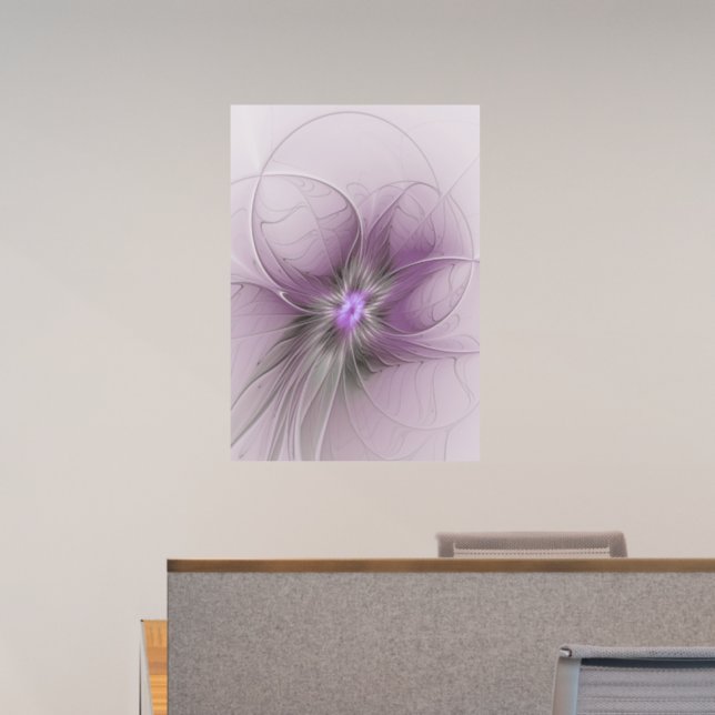 Little Beauty Modern Mauve Gray Fractal Art Flower Wall Decal (Office)