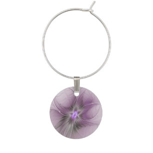 Little Beauty Modern Mauve Gray Fractal Art Flower Wine Charm