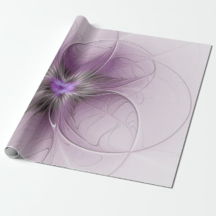 Little Beauty Modern Mauve Gray Fractal Art Flower Wrapping Paper