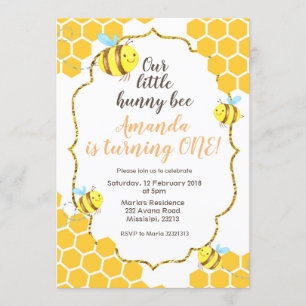 Little Bee 1st Birthday Invitation for boy or girl