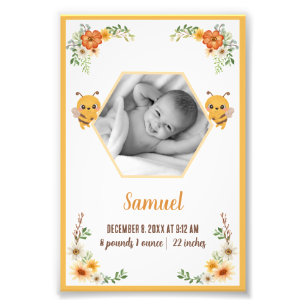 Little Bee Baby Birth Stats Photo Print