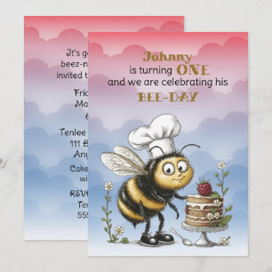 Little Bee Baby Boy First Birthday Invitation