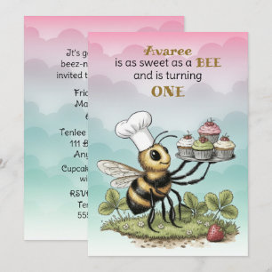 Little Bee Baby Girl First Birthday Invitation
