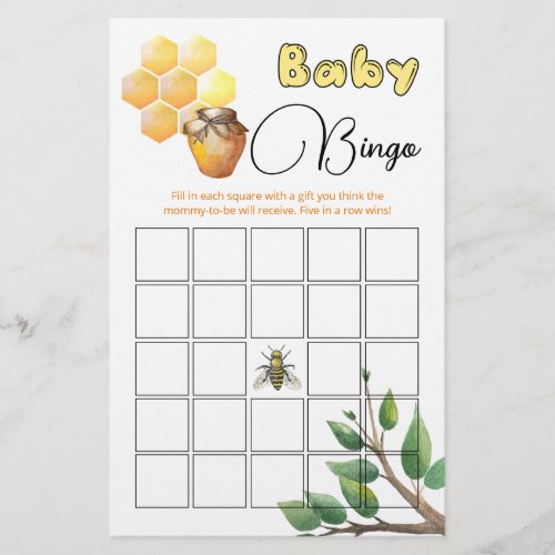 Little Bee Baby Shower Bingo Game