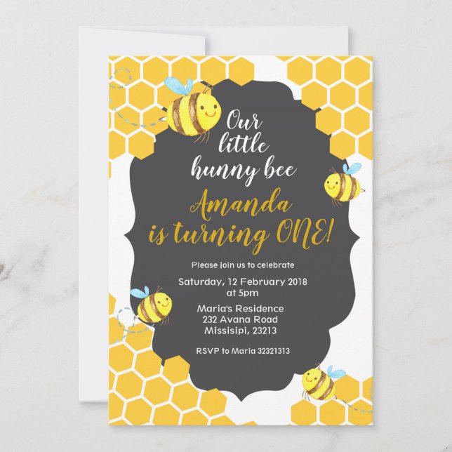 Little Bee Birthday Invitation for boy or girl (Front)