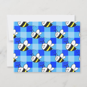Little Bee Blue Plaid Pattern Custom Postcard