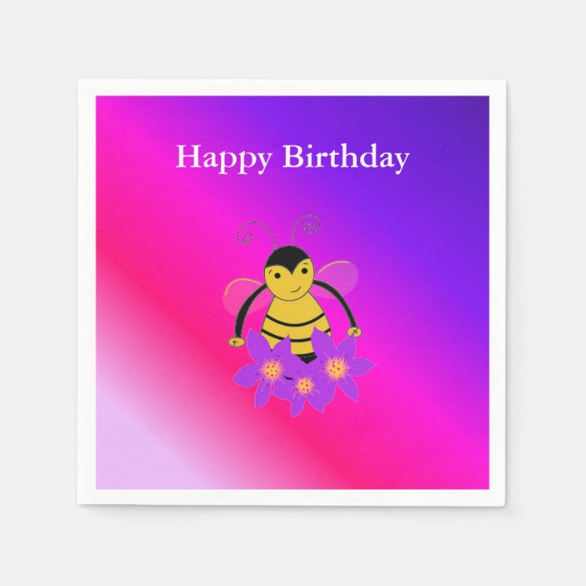 Little Bee Happy Birthday Paper Napkins (Front)