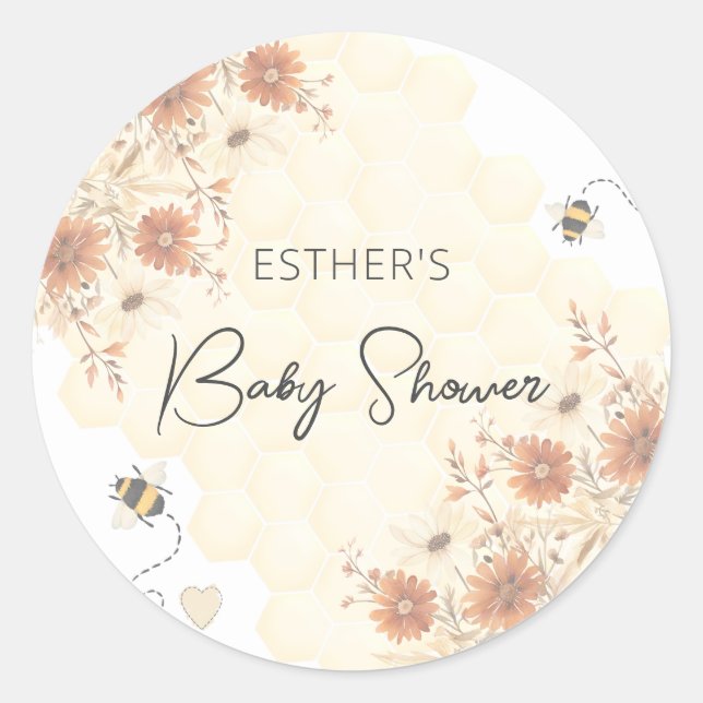 Little Bee Honey Boho Wildflower Baby Shower Classic Round Sticker (Front)