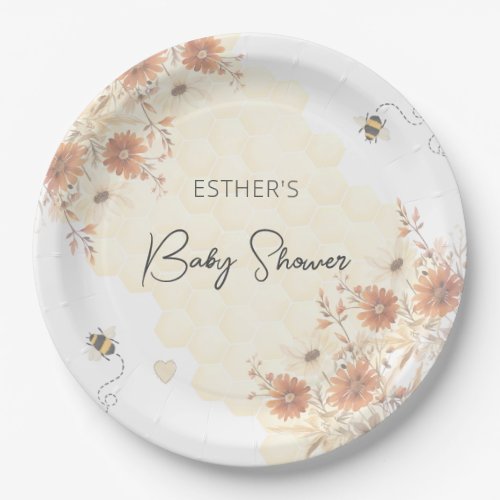Little Bee Honey Boho Wildflower Baby Shower Paper Plates