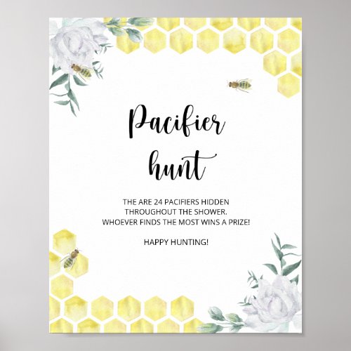 little bee pacifier hunt baby shower game  poster