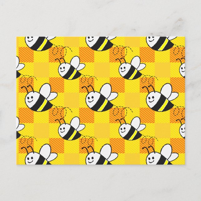 Little Bee Yellow and Orange Plaid Pattern Custom Postcard (Front)