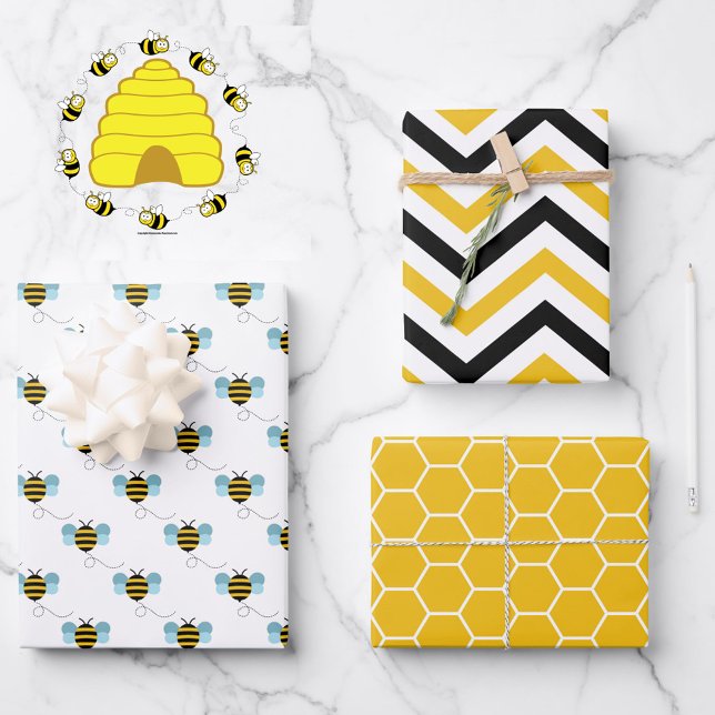 Little Bees Happy Yellow 3 Coordinating Wrapping Paper Sheets (Creator Uploaded)