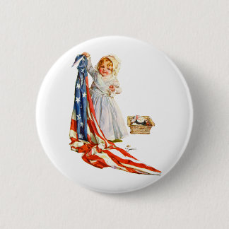 Little Betsy Ross and the America Flag Pinback Button