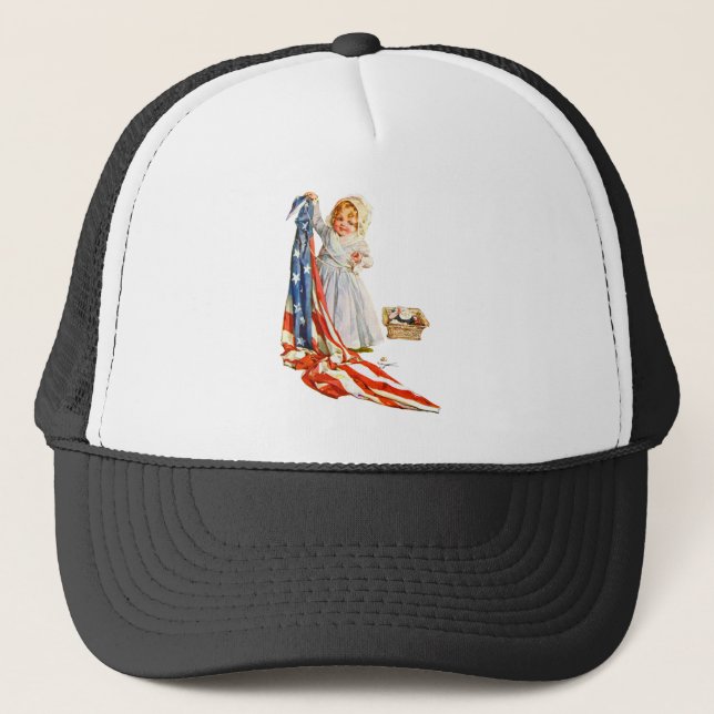 Little Betsy Ross and the America Flag Trucker Hat (Front)