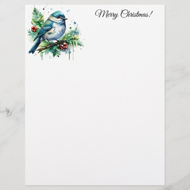 Little Bird and Christmas Greens Stationery Paper (Front)