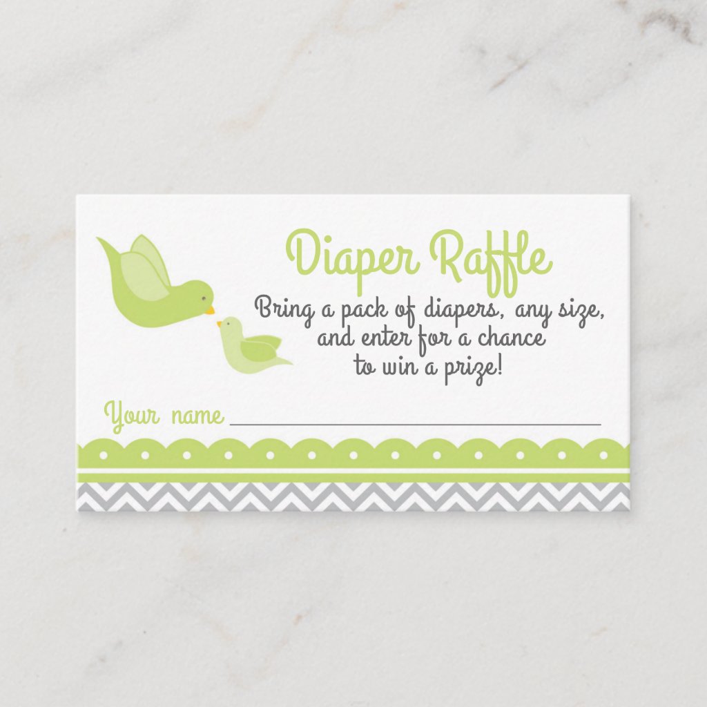 Little Bird Baby Shower Diaper Raffle Ticket green Enclosure Card