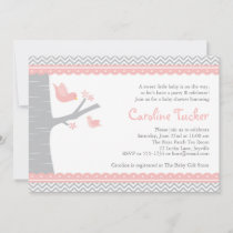 Little Bird Baby Shower Invitation - Pink and Gray