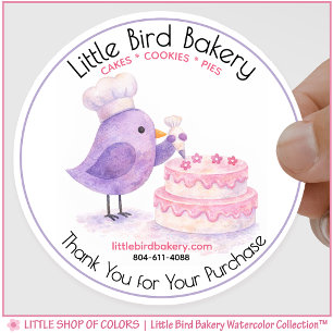 Little Bird Bakery Watercolor Cake Decorating  Classic Round Sticker