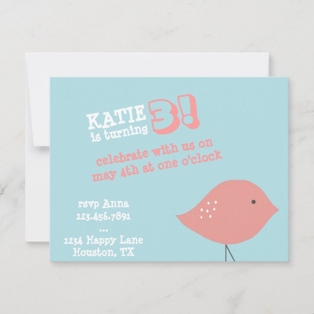 Little Bird Birthday Party Invitation (Front)