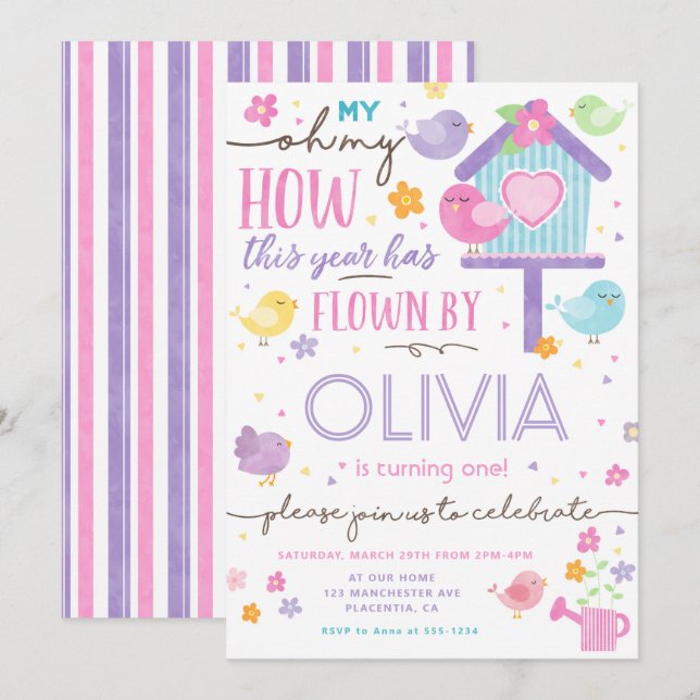 Little Bird Birthday Party  Invitation (Front/Back)