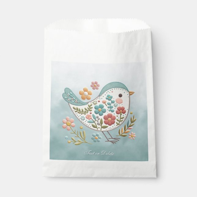 Little Bird Blue Pink Flowers Favor Bags (Front)