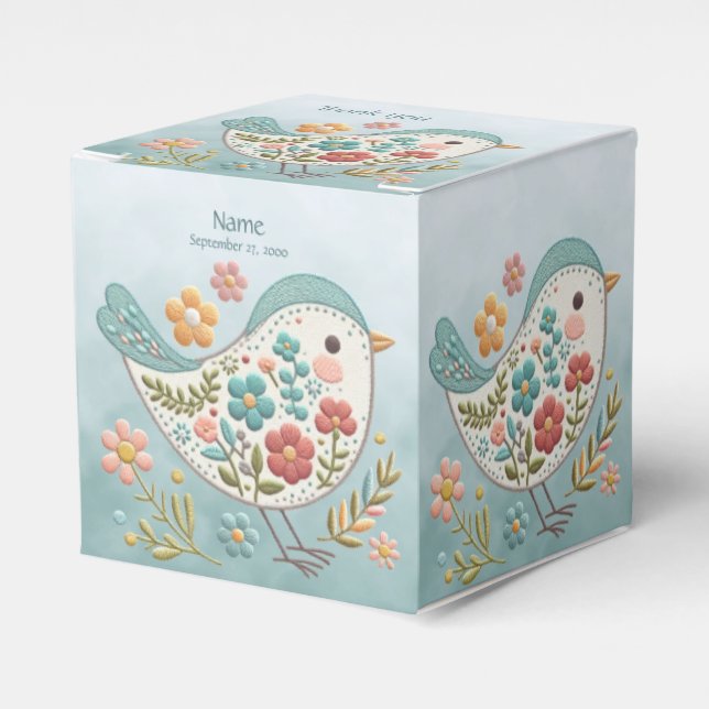 Little Bird Blue Pink Flowers Favor Box (Front Side)