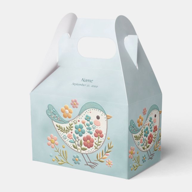 Little Bird Blue Pink Flowers Favor Box (Front Side)
