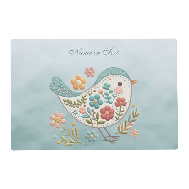 Little Bird Blue Pink Flowers Placemat (Front)