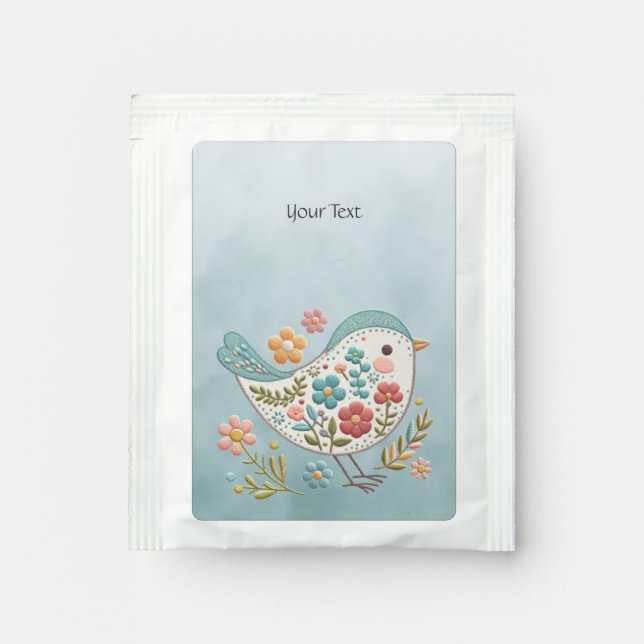 Little Bird Blue Pink Flowers Tea Bag Drink Mix (Front)