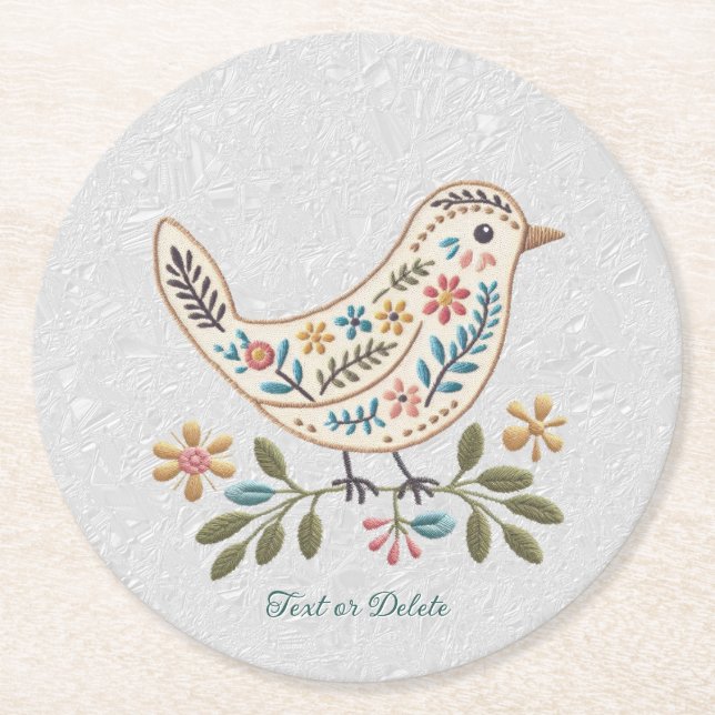 Little Bird Colorful Floral Paper Coaster (Front)
