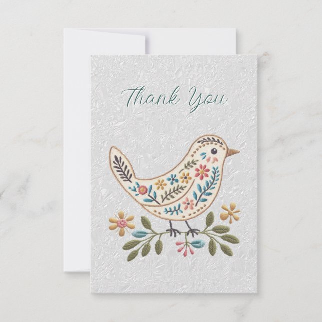 Little Bird Colorful Floral Thank You Card (Front)