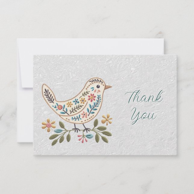 Little Bird Colorful Floral Thank You Card (Front)