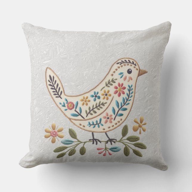Little Bird Colorful Floral Throw Pillow (Front)