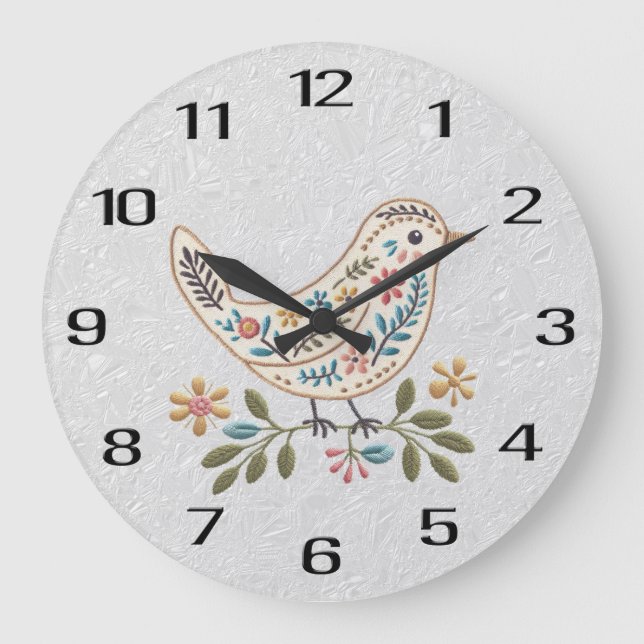 Little Bird Colorful Floral Wall Clock (Front)