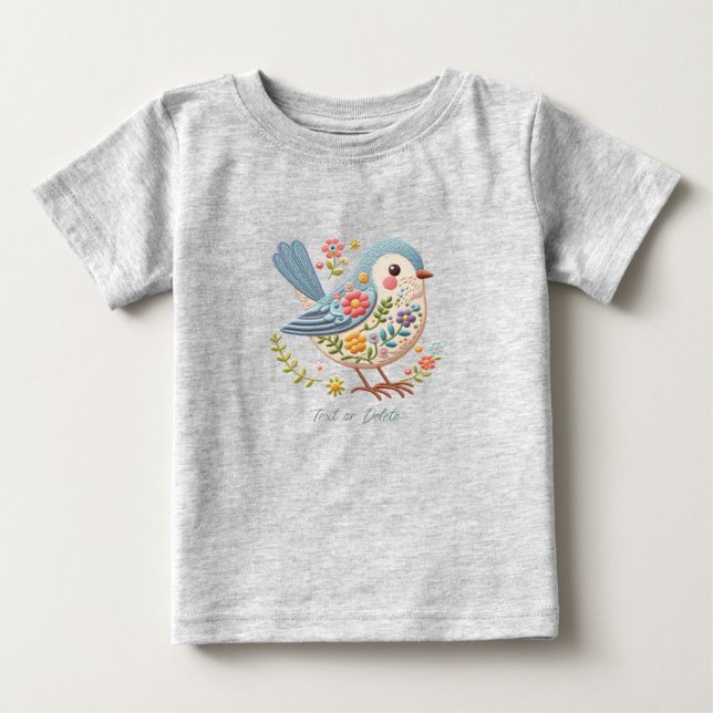 Little Bird Floral Blue Baby T-Shirt (Front)